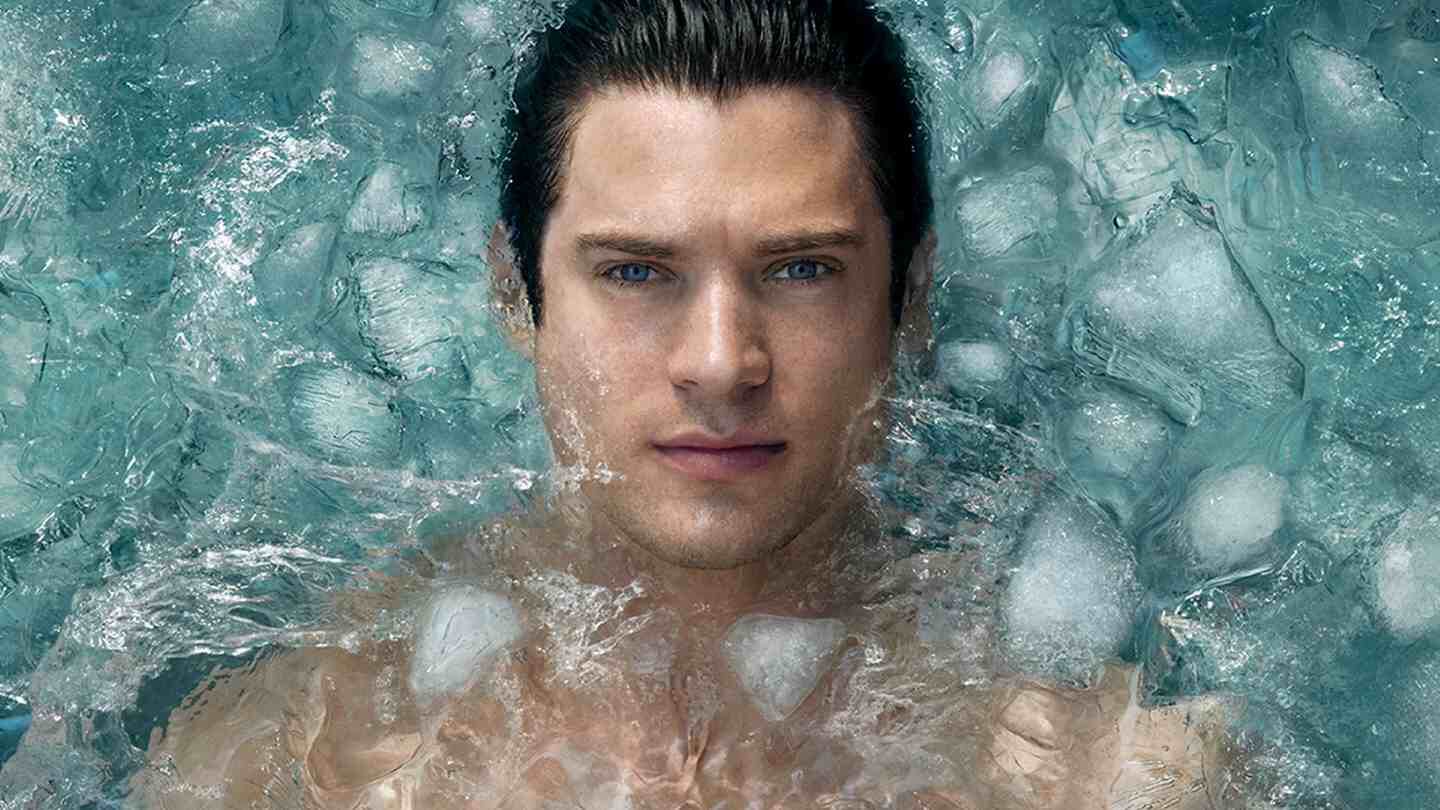man inside an ice bath