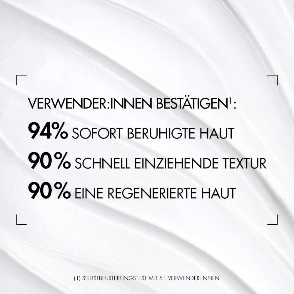 Text '30% faster skin barrier recovery' auf weißem, texturiertem Hintergrund. Unten kleiner Text.