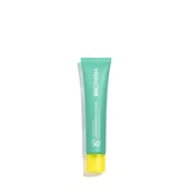 Grune Tube mit gelber Kappe, stehend, auf weißem Hintergrund. Text: "Supergoop! Glowscreen SPF 40".