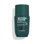 Dunkelgrune Deoflasche steht aufrecht, Aufschrift: "BIOTHERM HOMME 48H DAY CONTROL".