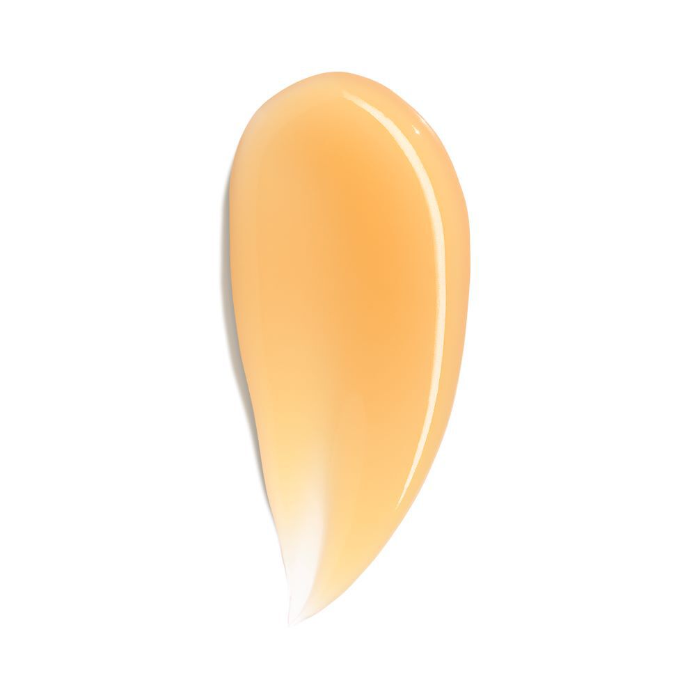 Ein tropfenformiger, orange-beiger Farbklecks auf weißem Hintergrund.