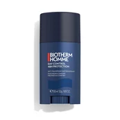 Dunkelblauer Deostick steht aufrecht, textbeschriftet mit "BIOTHERM HOMME DAY CONTROL 48H PROTECTION".