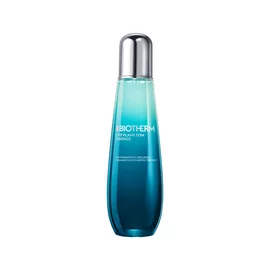 Eine blaue Flasche mit silbernem Deckel, umgeben von einem weißen Hintergrund. Text: "BIOTHERM."