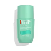Eine turkisfarbene Flasche mit der Aufschrift „BIOTHERM HOMME AquaFitness“ auf weißem Hintergrund.