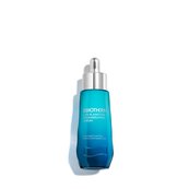 Serumflasche mit Pipette, blaues Glas, auf weißem Hintergrund. Text: "BIOTHERM LIFE PLANKTON ELIXIR".