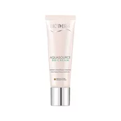 Eine Tube mit der Aufschrift "BIOTHERM AQUASOURCE BB CREAM" vor weißem Hintergrund.