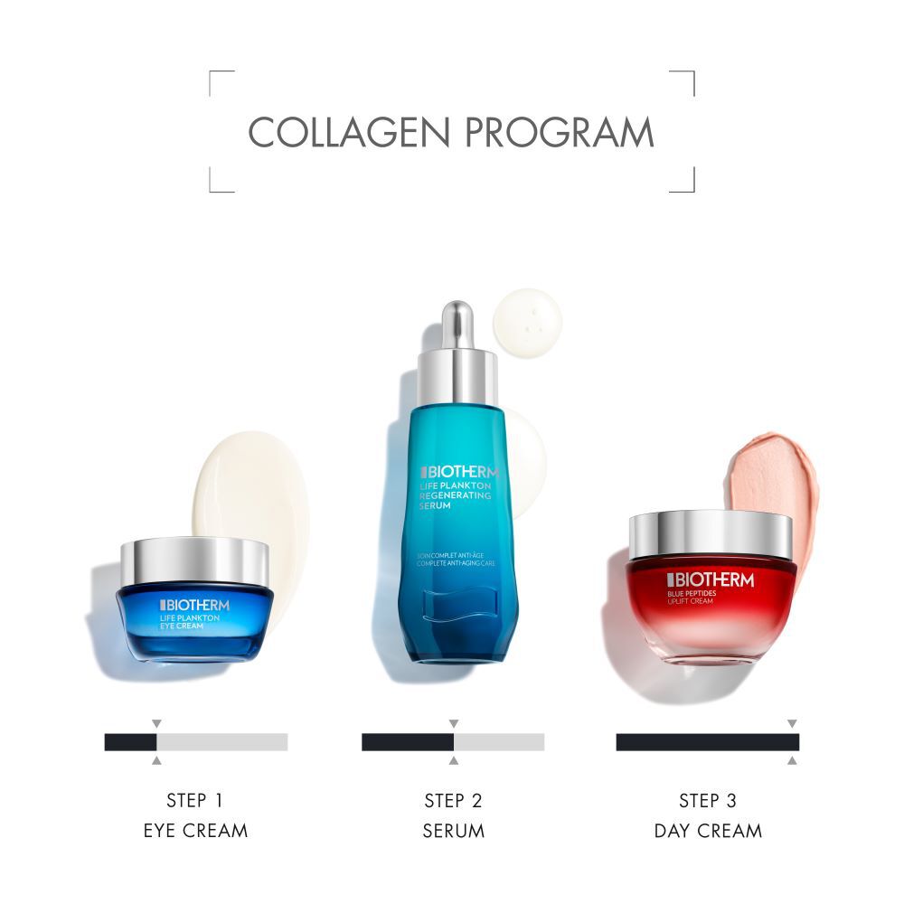 Drei Parfumflaschen nebeneinander auf weißem Hintergrund; blau, turkis und rot. Text: "COLOGNE PROGRAM".