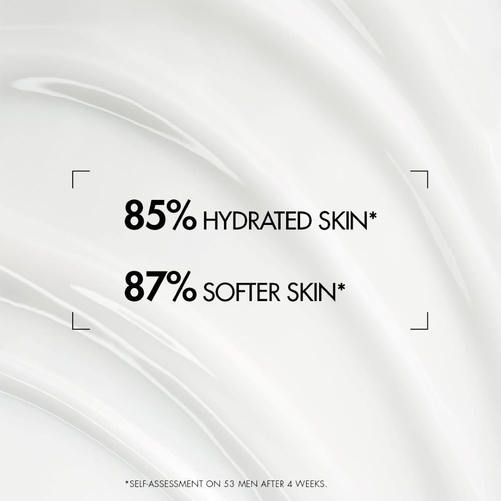 Neutrales Bild mit Text: "87% HYDRATED SKIN, 97% SOFTER SKIN, Consumer test, 106 women, after 4 weeks".