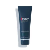 Dunkelblaue Tube steht aufrecht auf weißem Hintergrund. Text: "BIOTHERM HOMME FOAM SHAVER CLEANSER".