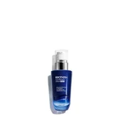 Flasche mit Pumpspender steht aufrecht, Etikett: "Biotherm Life Plankton Elixir", weißer Hintergrund.