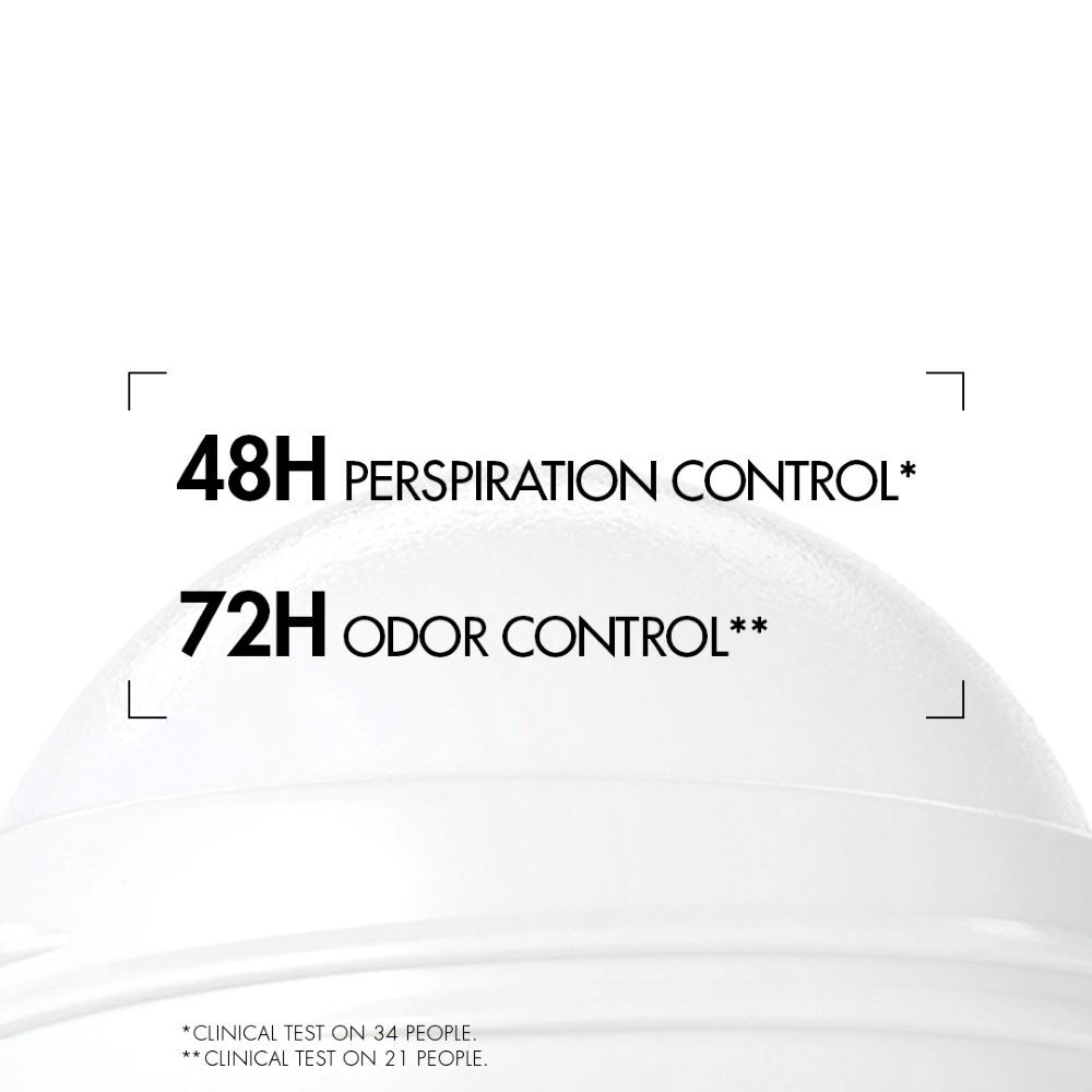 Aufschrift auf weißem Hintergrund: "48H PERSPIRATION CONTROL* 72H ODOR CONTROL*".