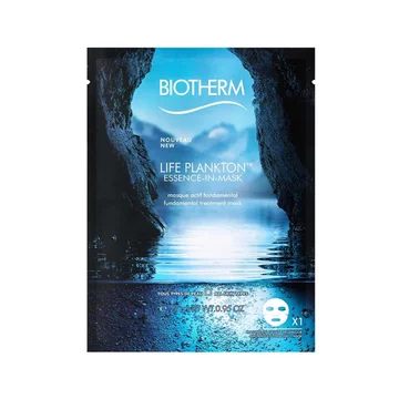 Packung einer Gesichtsmaske; zeigt Meereshohle bei Nacht. Text: "BIOTHERM LIFE PLANKTON".