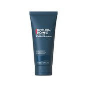 Eine dunkelblaue Tube steht aufrecht. Text: "Biotherm Homme, 125 ml", vor weißem Hintergrund.