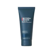 Eine dunkelblaue Tube steht aufrecht. Text: "Biotherm Homme, 125 ml", vor weißem Hintergrund.