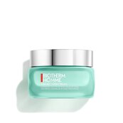 Ein turkisfarbener Tiegel mit silbernem Deckel; Text: "BIOTHERM HOMME AQUA POWER".