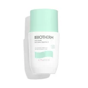 Flaschchen mit mintgrunem Deckel stehend, Biotherm-Logo und Text: "Eau Pure Natural Protect, SPF50, 30 ml".