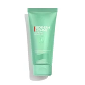 Grune Tube steht aufrecht vor weißem Hintergrund; Aufschrift: "BIOTHERM HOMME"; Pflegeprodukt.