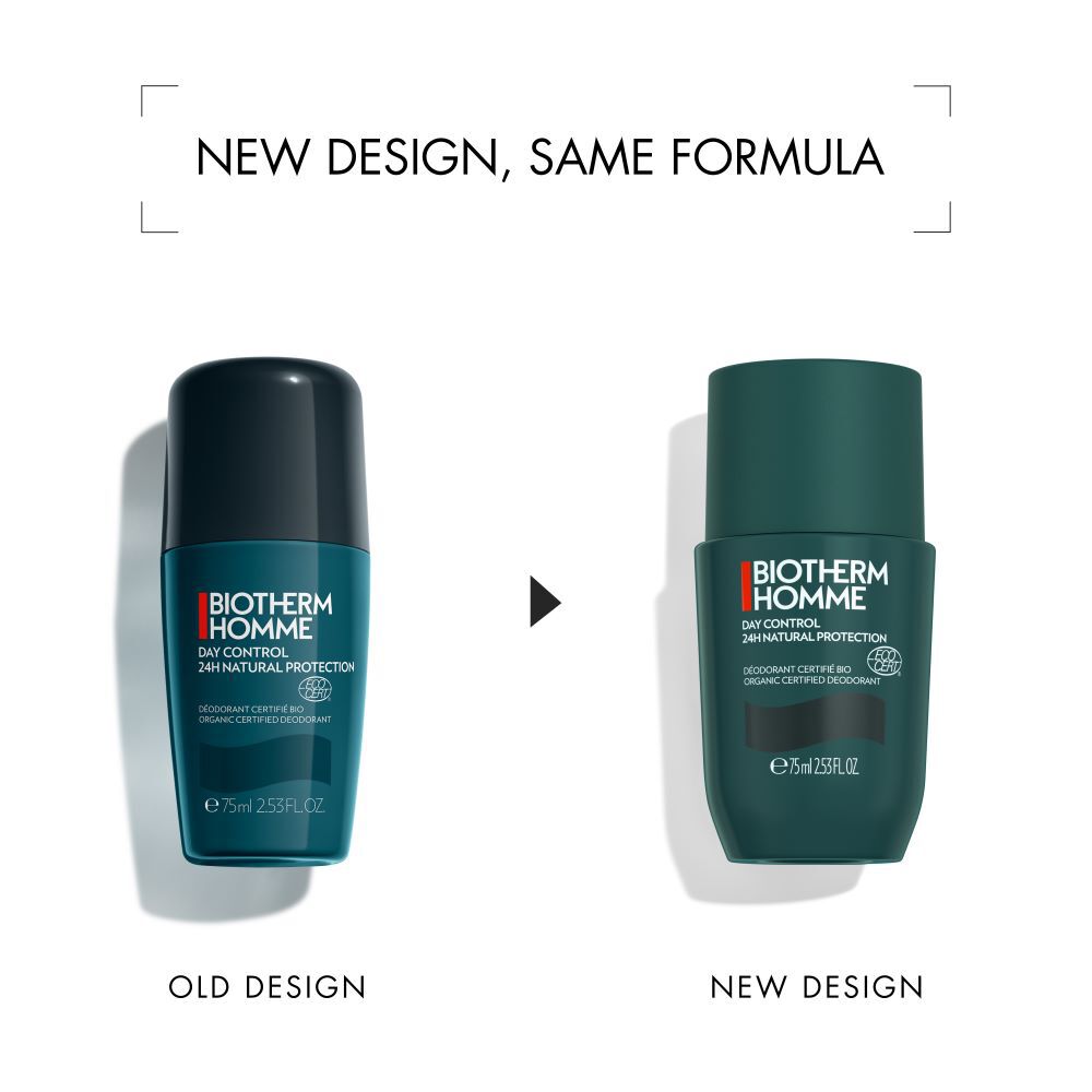 Zwei Duschgel-Flaschen nebeneinander; links altes Design, rechts neues. Text: "NEW DESIGN, SAME FORMULA".