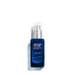Ein dunkelblauer Pumpspender mit silbernem Kopf, stehend, auf weißem Hintergrund, Biotherm Homme Text.