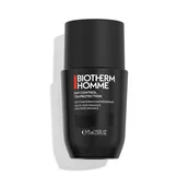Schwarze Flasche mit weißer und roter Schrift, steht vor weißem Hintergrund. Text: "BIOTHERM HOMME Day Control".