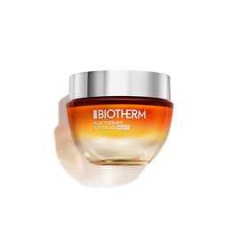 Ein Cremetiegel mit silbernem Deckel; orange-gelber Farbverlauf; weiße Schrift: "BIOTHERM".