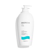 Weiße Kunststoffflasche mit Pumpspender, steht aufrecht, auf weißem Hintergrund. Text: BIOTHERM Lait Corporel.