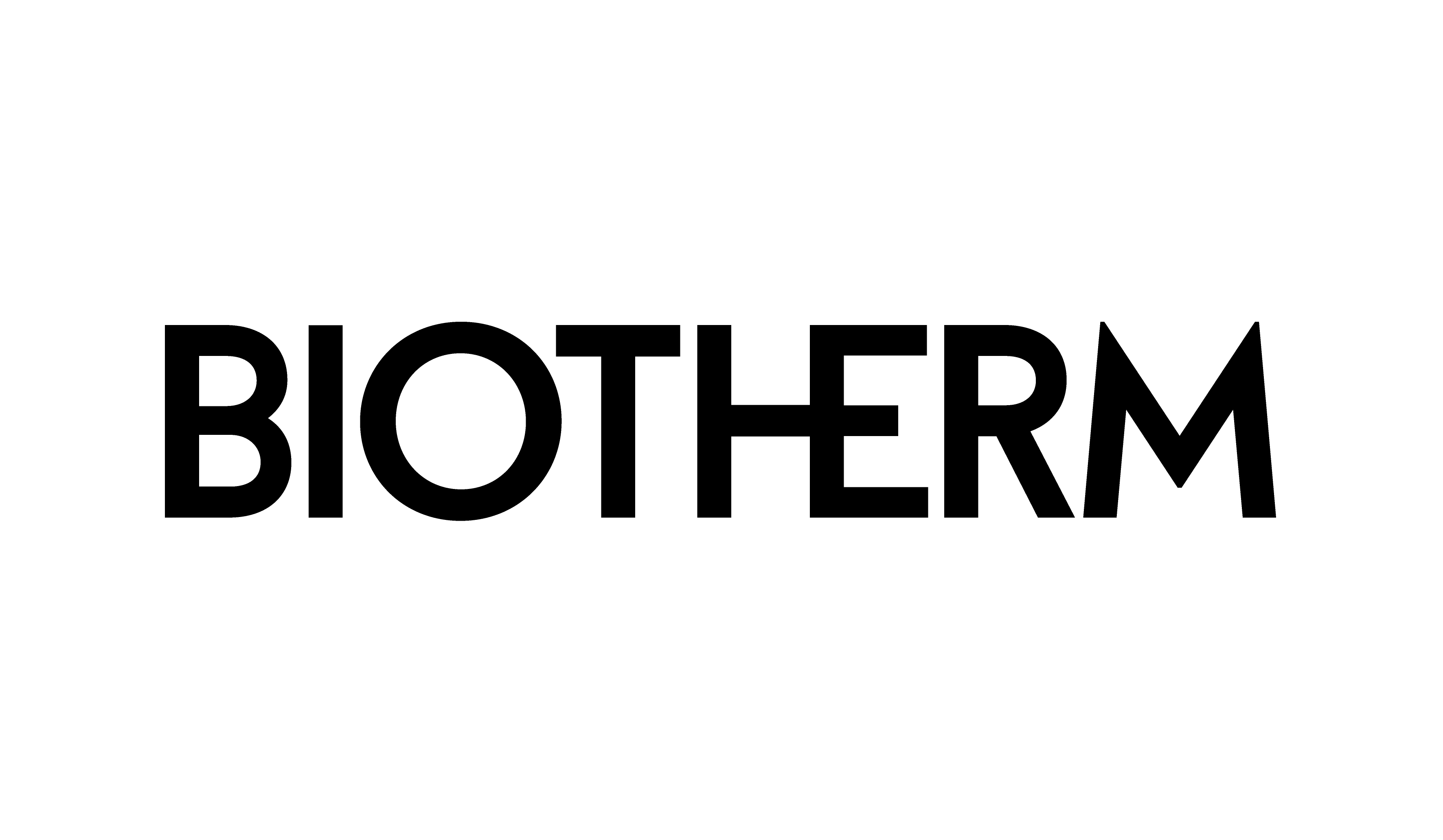 BIOTHERM Logo in weißen Großbuchstaben auf schwarzem Hintergrund.